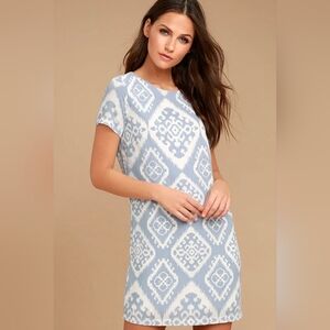 Lulus "Give Me a Print" Light Blue Print Shift Dress, Size M